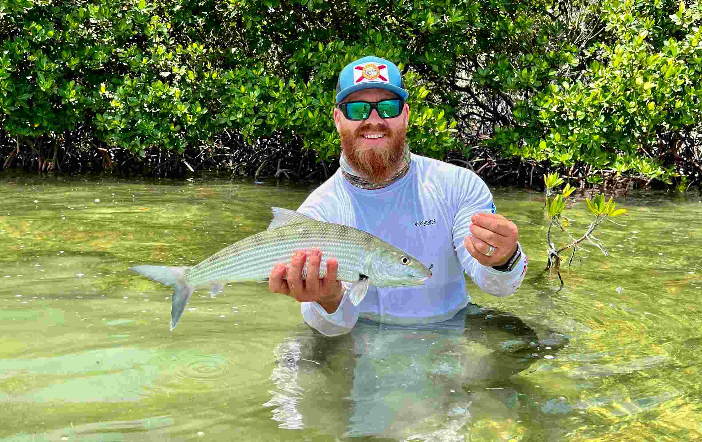 A big Florida Keys bonefish caught on a flats fishing charter in Key West