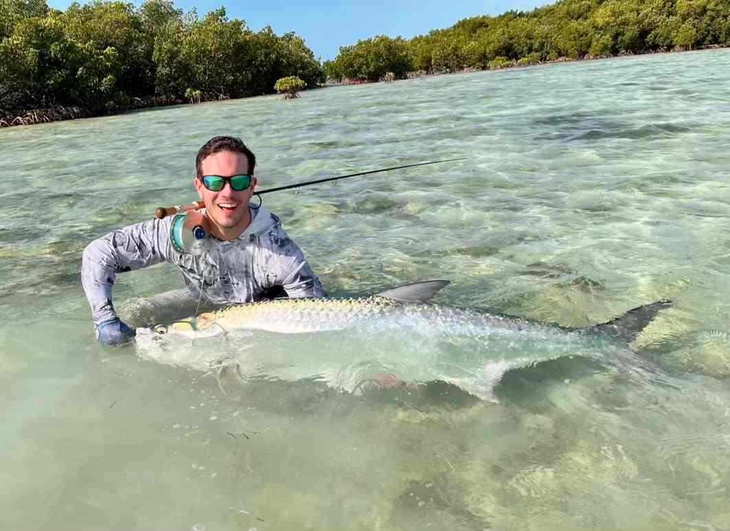 A fisherman fly fishing for tarpon in the Florida Keys.